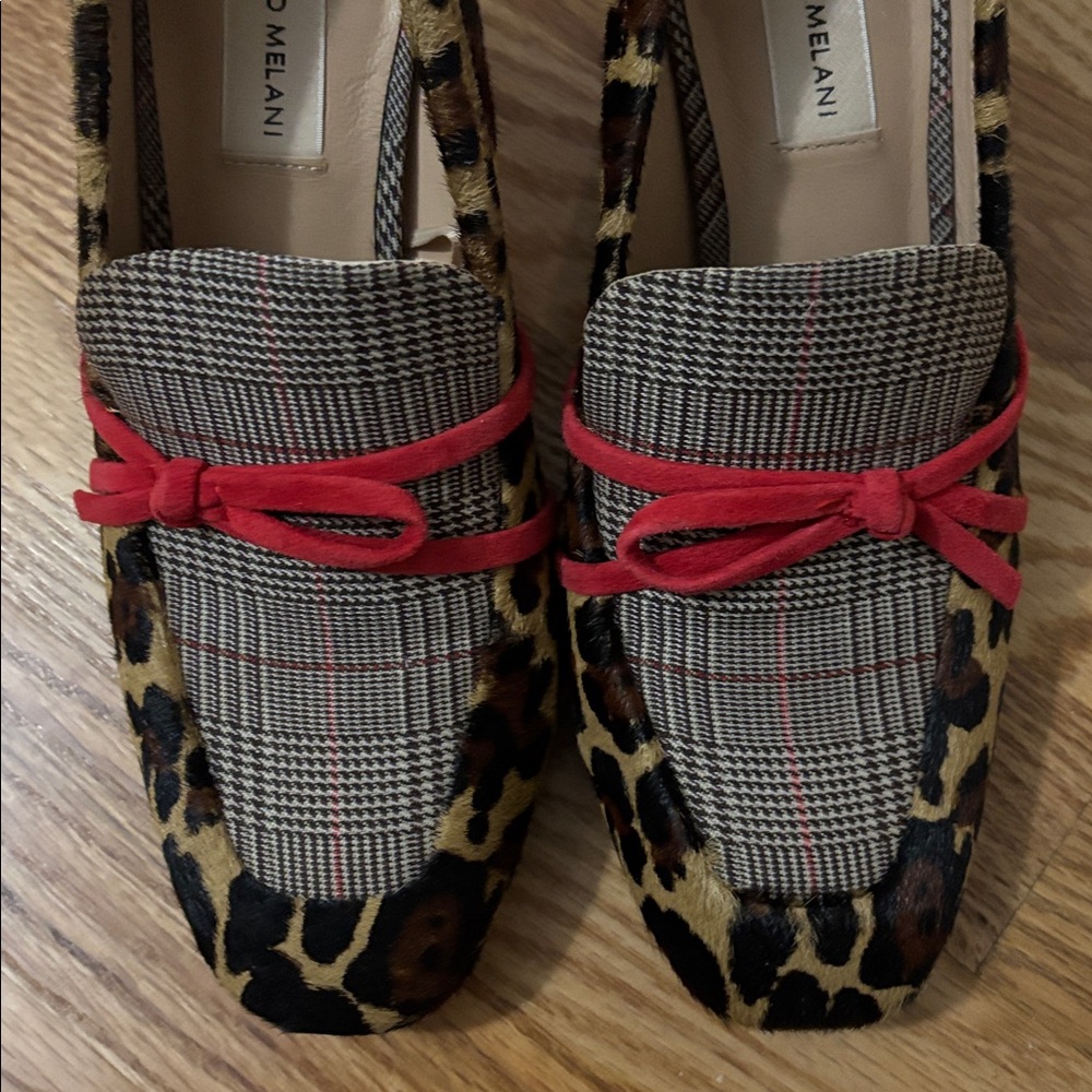ANTONIO MELANI Leopard Print Block Heel Loafers with Pink Bow - Picture 10 of 11